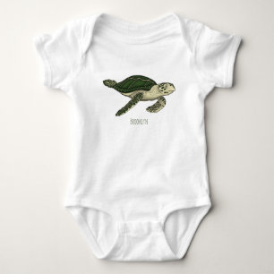 Sea turtle cartoon illustration baby bodysuit
