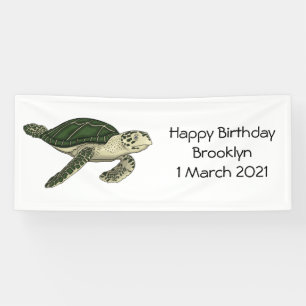 Sea turtle cartoon illustration banner