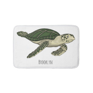 Sea turtle cartoon illustration bath mat