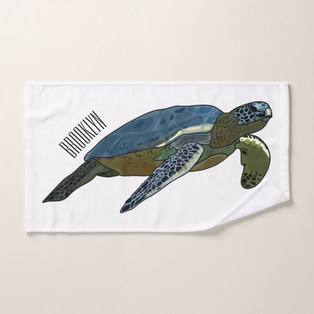 Sea turtle cartoon illustration bath towel set (Hand Towel)