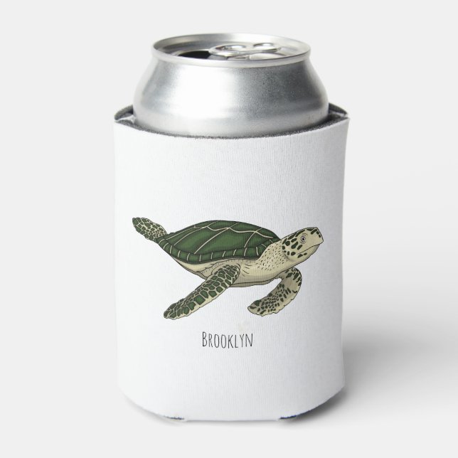Sea turtle cartoon illustration  can cooler (Can Front)