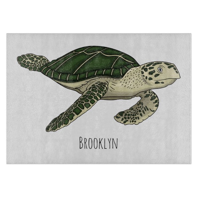 Sea turtle cartoon illustration  cutting board (Front)