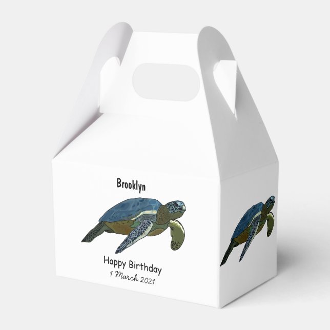 Sea turtle cartoon illustration favor box (Front Side)