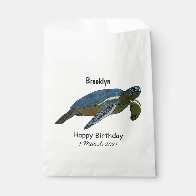 Sea turtle cartoon illustration favour bag (Front)