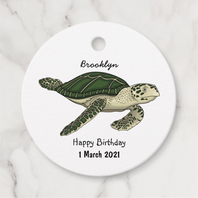 Sea turtle cartoon illustration favour tags (Front)