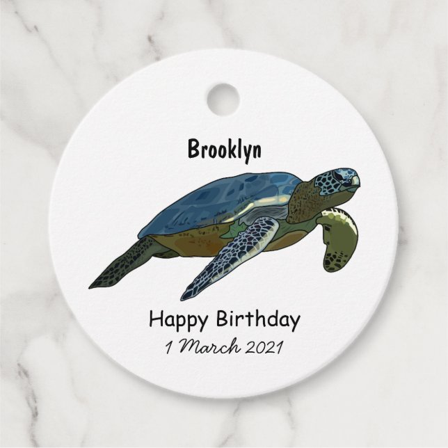 Sea turtle cartoon illustration favour tags (Front)