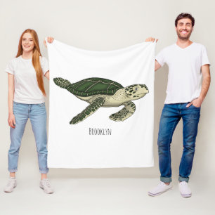Sea turtle cartoon illustration fleece blanket