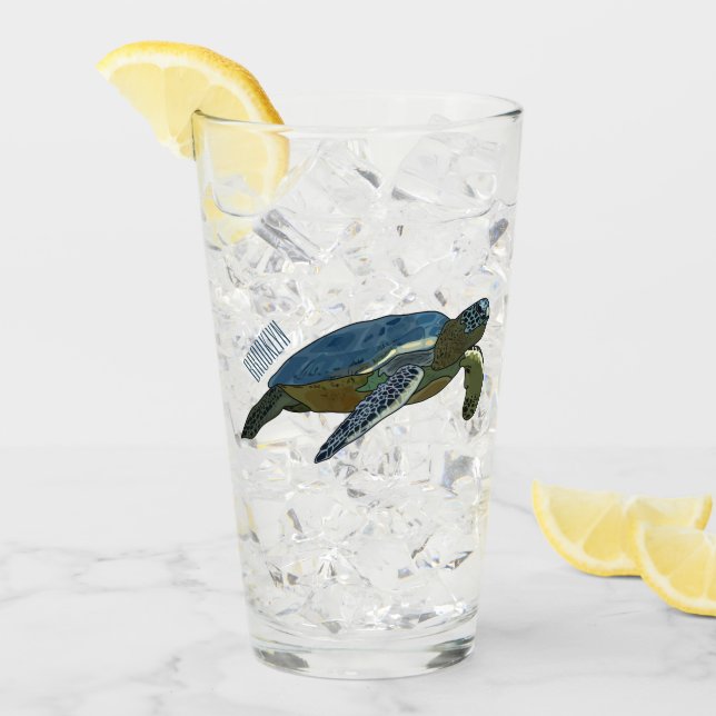 Sea turtle cartoon illustration glass (Front Ice)