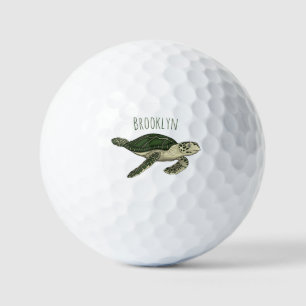 Sea turtle cartoon illustration golf balls