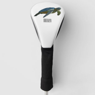 Sea turtle cartoon illustration golf head cover