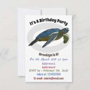 Sea turtle cartoon illustration invitation
