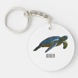 Sea turtle cartoon illustration keychain