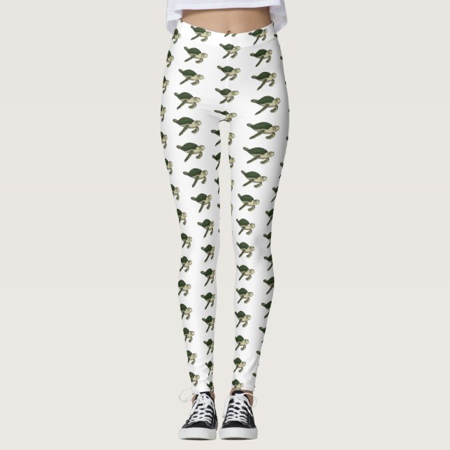 Sea turtle cartoon illustration leggings (Front)