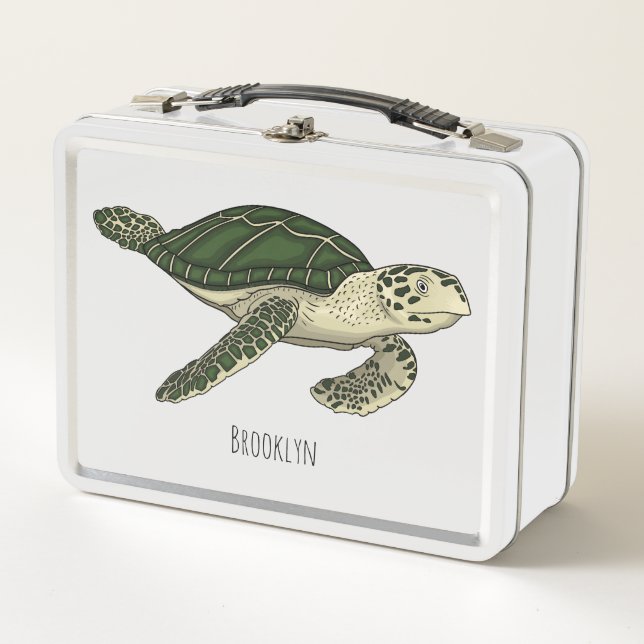 Sea turtle cartoon illustration  metal lunch box (Front)