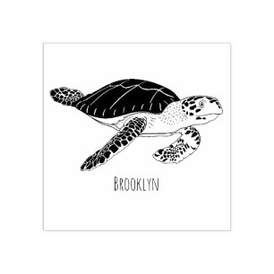 Sea turtle cartoon illustration rubber stamp
