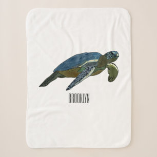 Sea turtle cartoon illustration sherpa blanket