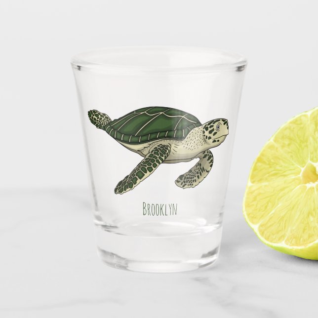 Sea turtle cartoon illustration shot glass (Front)
