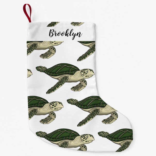 Sea turtle cartoon illustration small christmas stocking (Front)