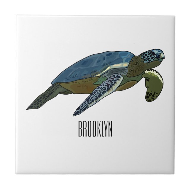 Sea turtle cartoon illustration tile (Front)