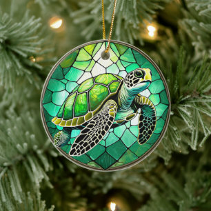 Sea Turtle Ceramic Decorative Stained glass look Ornament