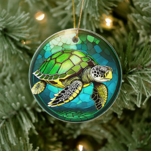 Sea Turtle Ceramic Decorative Stained glass look Ornament