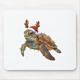 Sea Turtle Christmas Lights Funny Santa Hat Men Wo Mouse Pad