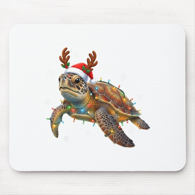 Sea Turtle Christmas Lights Funny Santa Hat Men Wo Mouse Pad (Front)