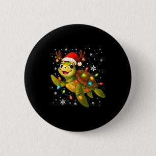 Sea Turtle Christmas Lights Funny Santa Hat Merry 2 Inch Round Button