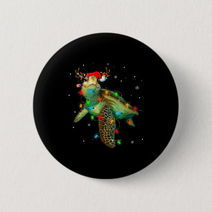 Sea Turtle Christmas Lights Funny Santa Hat Merry 2 Inch Round Button