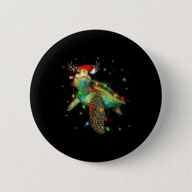 Sea Turtle Christmas Lights Funny Santa Hat Merry  2 Inch Round Button (Front)