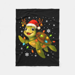 Sea Turtle Christmas Lights Funny Santa Hat Merry  Fleece Blanket