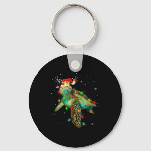 Sea Turtle Christmas Lights Funny Santa Hat Merry Keychain