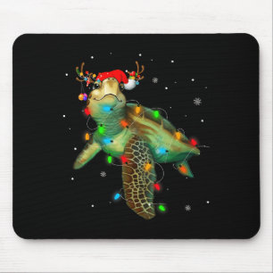 Sea Turtle Christmas Lights Funny Santa Hat Merry Mouse Pad