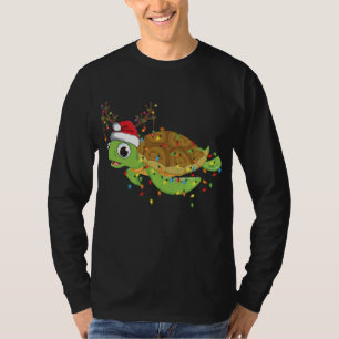 Sea Turtle Christmas Lights Funny Santa Hat Merry T-Shirt