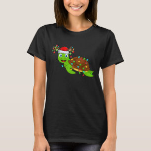 Sea Turtle Christmas Lights Funny Santa Hat Sea Tu T-Shirt