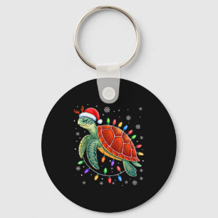 Sea Turtle Christmas Lights Santa Hat Funny Xmas P Keychain