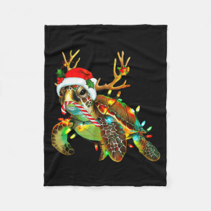 Sea Turtle Christmas Lights Santa Hat Merry Christ Fleece Blanket