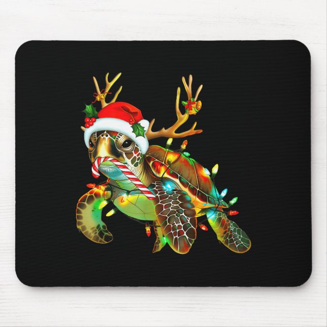 Sea Turtle Christmas Lights Santa Hat Merry Christ Mouse Pad (Front)