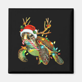 Sea Turtle Christmas Lights Santa Hat Merry Magnet