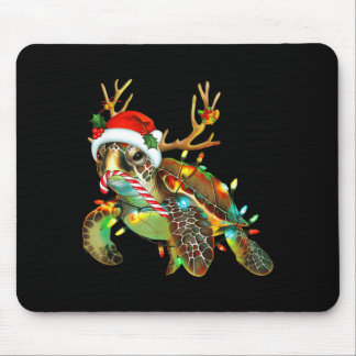 Sea Turtle Christmas Lights Santa Hat Merry Mouse Pad