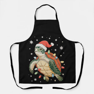 Sea Turtle Christmas Lights Xmas Hat Holiday Apron