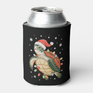 Sea Turtle Christmas Lights Xmas Hat Holiday Can Cooler