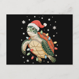 Sea Turtle Christmas Lights Xmas Hat Holiday  Postcard