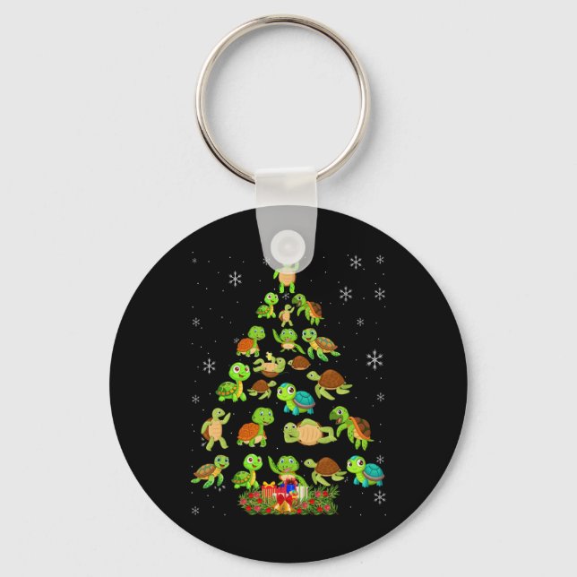 Sea Turtle Christmas Tree Matching Family Xmas Tre Keychain (Front)