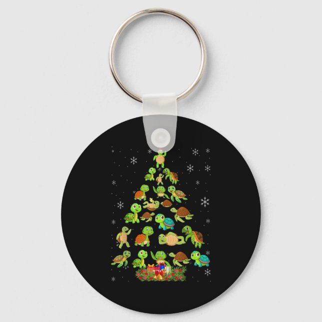 Sea Turtle Christmas Tree Matching Family Xmas Tre Keychain (Front)