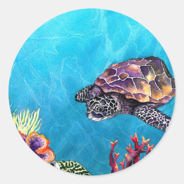 Sea Turtle Classic Round Sticker (Front)