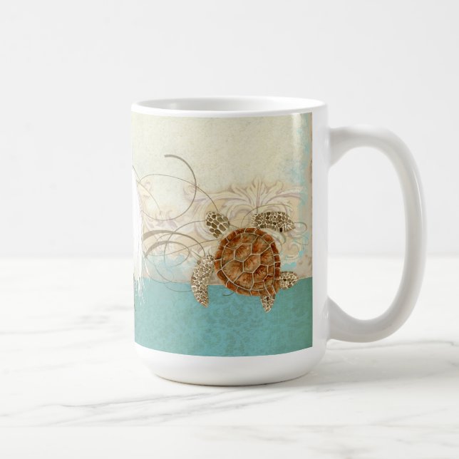 Sea Turtle Coastal Ocean Beach Modern Watercolor Coffee Mug (Right)