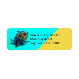 sea turtle colourful custom address label