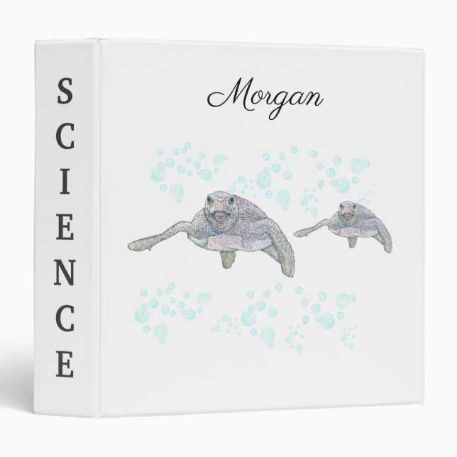 Sea Turtle Colourful Original Drawing Personalized Binder (Front/Spine)