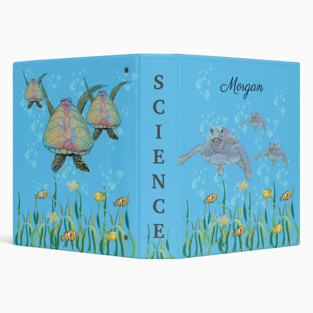 Sea Turtle Colourful Original Drawing Personalized Binder (Background)